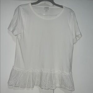 J. Crew Ivory Short Sleeve Top with Floral Hem